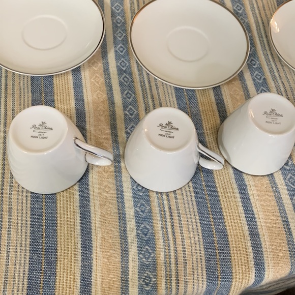 3 Vintage Rose China Moon Light with Sliver Trim Cup & Saucer - Picture 5 of 11